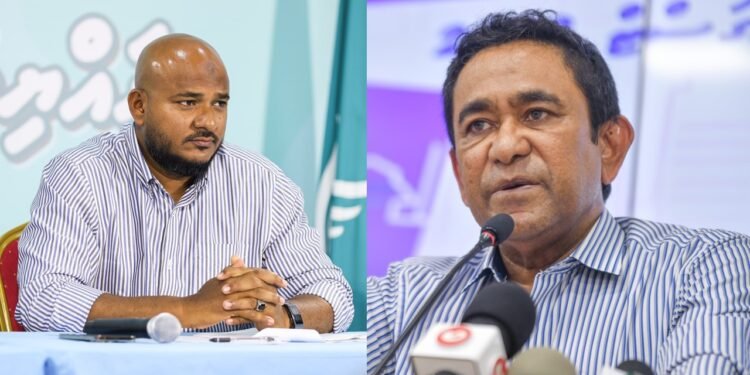 ސުޖާއު ރައީސް ޔާމީނަށް: ދެން މަދީ އެމްޑީޕީ ޕޯޑިއަމްގައި ދެއަތަށް ދެތިލަފަތް ލައިގެން ހުރެ ވާހަކަ ދެއްކެވުން އެކަނި