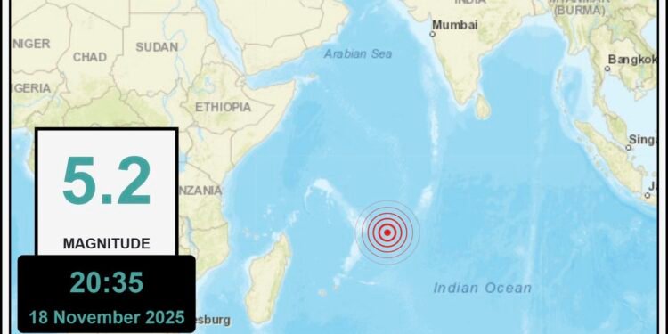 އައްޑޫއާ 1640 ކިލޯ މީޓަރު ދުރަށް ބިންހެލުމެއް، ރާއްޖެއަށް ނުރައްކަލެއް ނެތް
